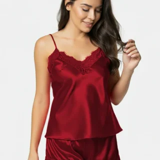 Secret Pinkish Two Pieces Silk Short Camiset