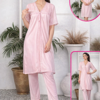 Bridal Wear Nighty – Premium Jersey C-Thru Soft Fabric (3 Pcs Set)