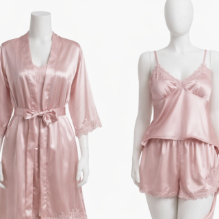 Secret Pinkish 5 Pcs Luxury Silk Bridal Nightgown's Set