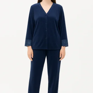 Secret Pinkish Laced Sleeves Silk Pajama suit