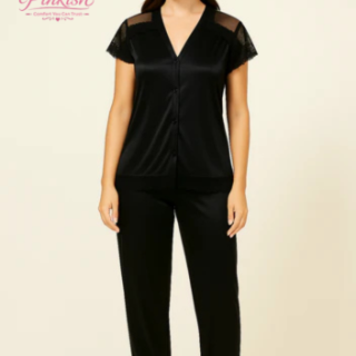 Secret Pinkish 2 Pieces Lace Silk Night suit Shirt Trouser